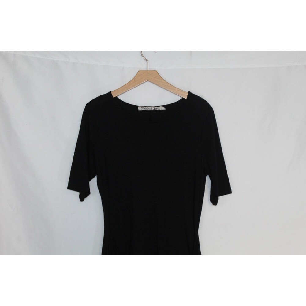 Michael Stars women's t-shirt shift dress size L black short sleeve tie hip lbd - Picture 3 of 13
